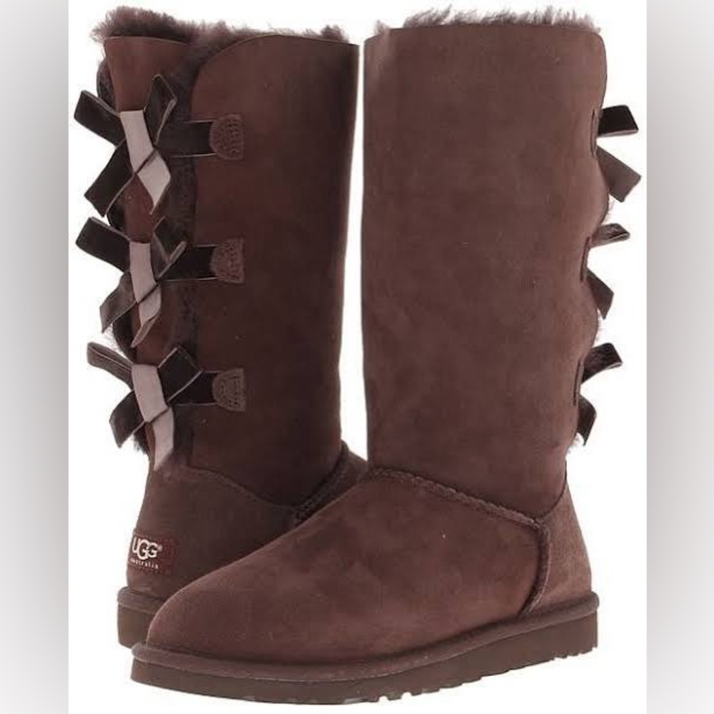UGG Bailey Tall Size 8 Professionally UggRenewed Chocolate Brown Bows